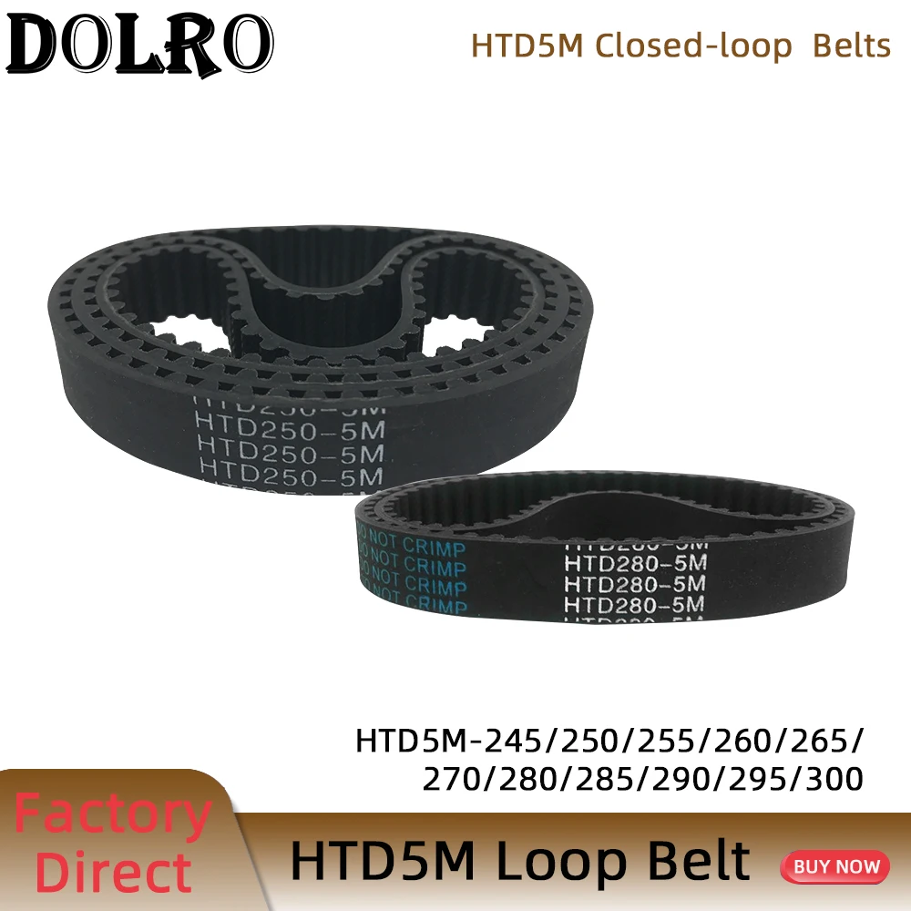 

HTD5M Synchronous Timing belt Pitch length 245/250/255/260/265/270/280/285/290/295/300 mm width 9/10/12/15/20/25mm Rubber closed