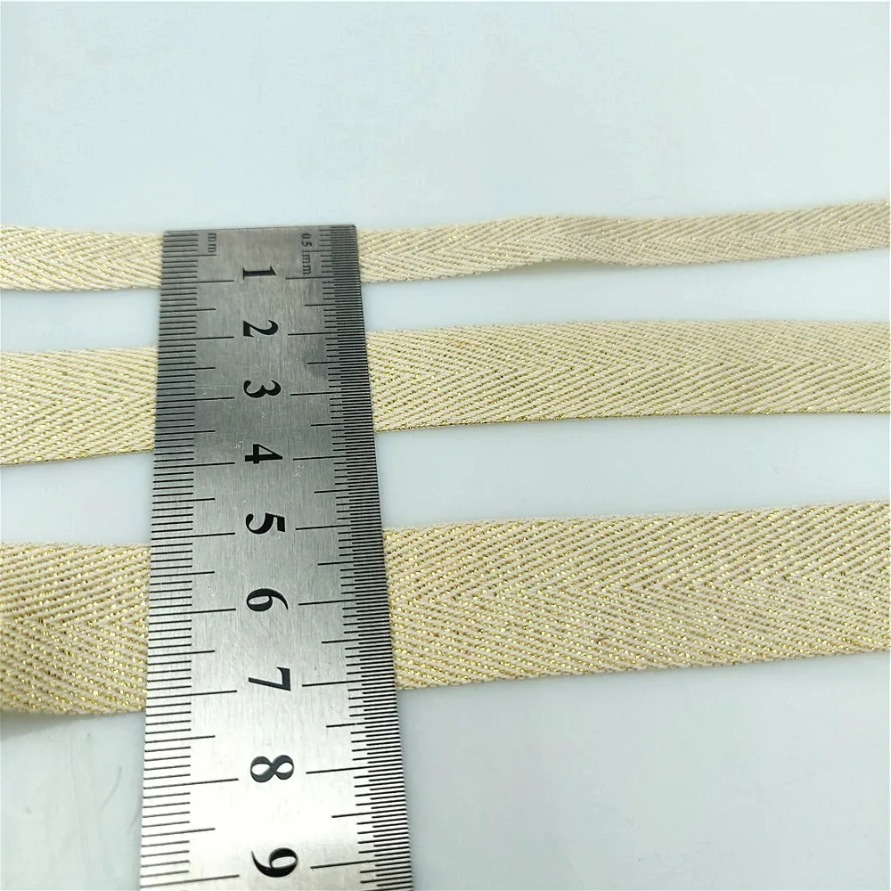 5yards Beige Twill Cotton Ribbon 10MM 15MM 20MM Width Webbing/Bias Binding Tape For Diy Bag Craft Gold Lurex Cotton Twill Tape