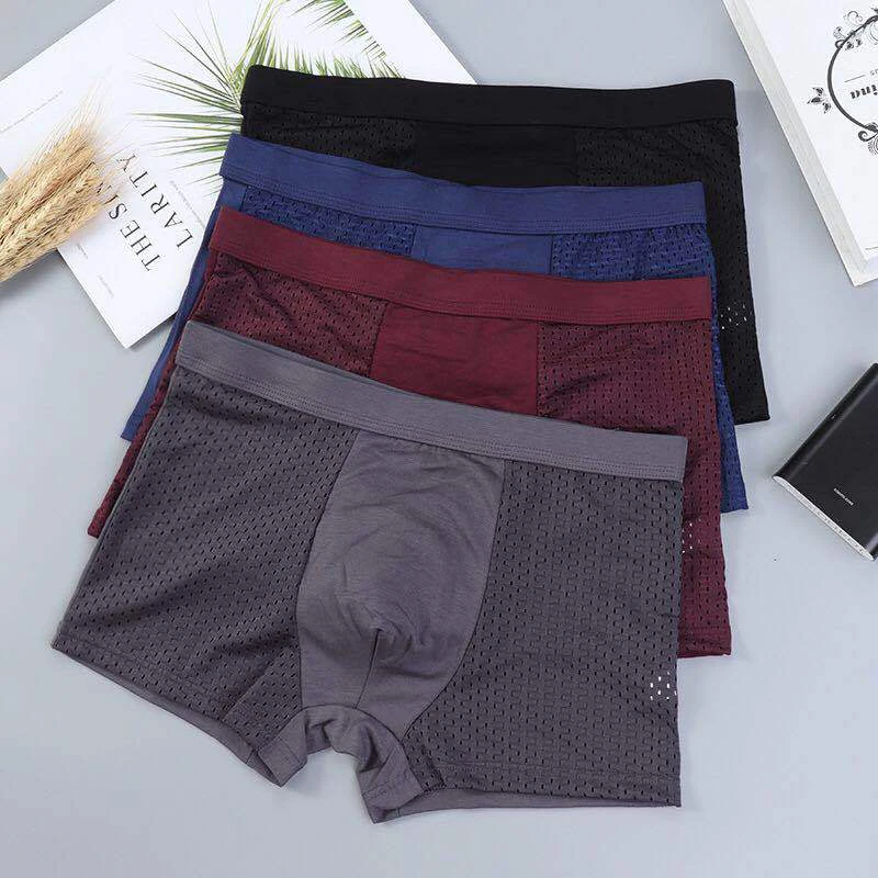 2024 Boxers Briefs Man Ice Silk Shorts Underpants Male Large Size Men\'s Mesh Panties Breathable Long Boxer For Men Underwear