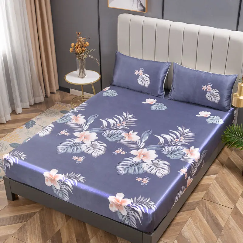 Three-Piece Bed Sheet Ice Silk Mat, Washed Air-Conditioning Mat Spring And Summer Bedspread, European-Style Floral Print