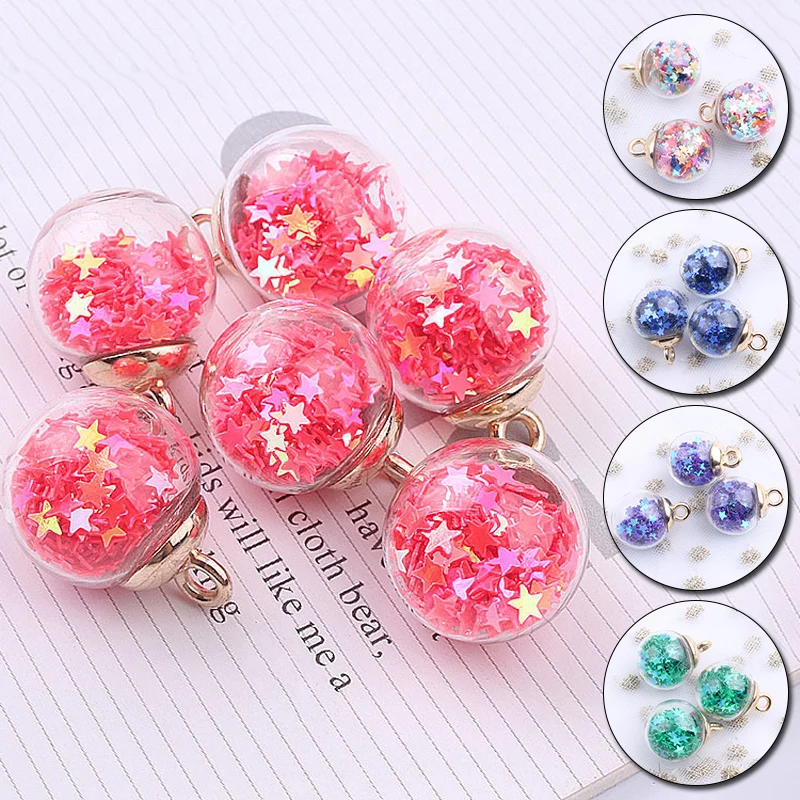 

10Pcs 16mm Charms Star Sequins Transparent Glass Ball Pendants Crafts Making Findings Handmade Jewelry DIY for Earrings Necklace