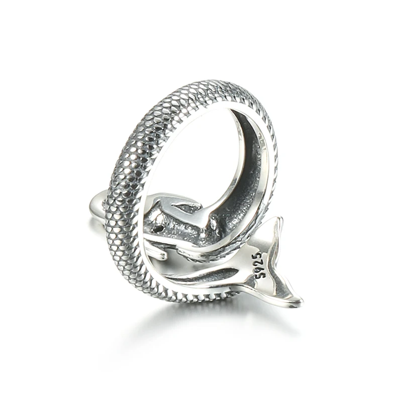 Kinel Hot Sale Trendy 100% 925 Sterling Silver Animal Collection Mermaid Family Finger Rings For Women Silver Jewelry Gift