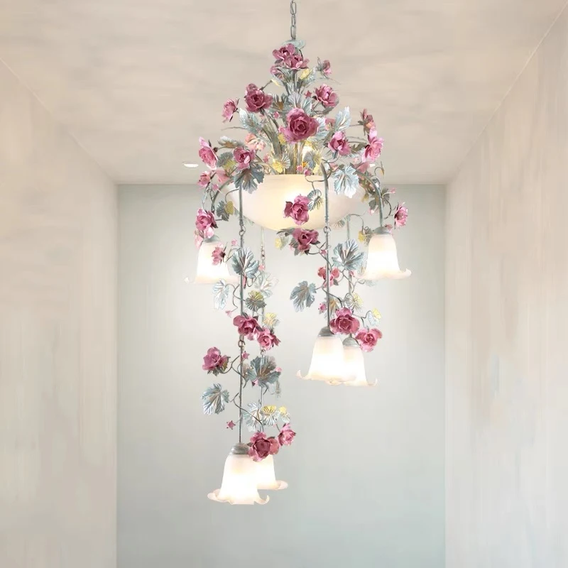 Imagem -02 - Rose Flower Chandelier Lighting Floral Chandelier Stairs Lamp Hanglamp Led Pendant Light Hotel e Café Originalidade Art Deco