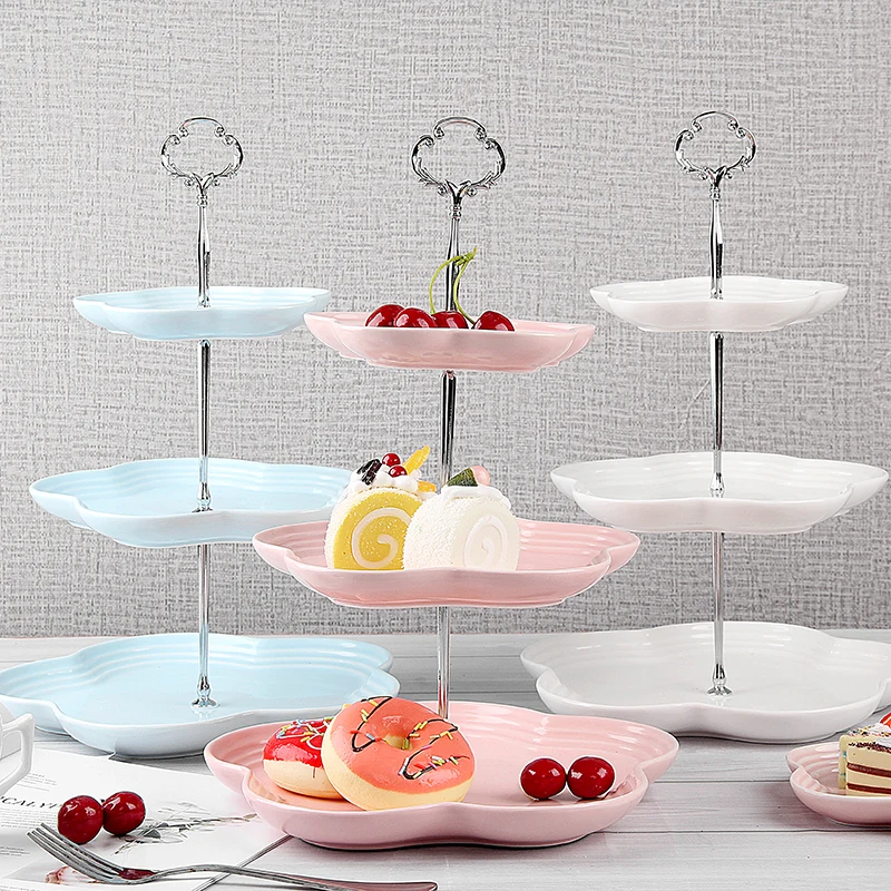 Fruit Dishes Ceramic Cake Plate Sets 3 Layer Pastry Candy Snack Tray Kitchen Accessories Fruit Tray Home Decoration