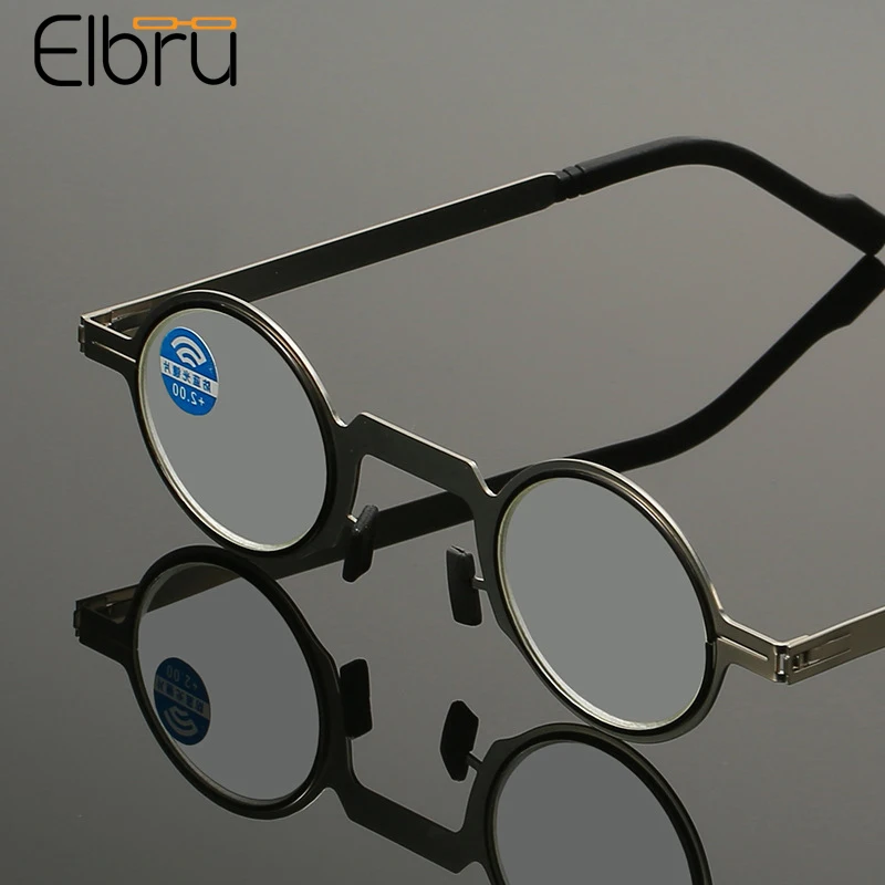 

Elbru Fashion Anti Blue Light Reading Glasses Ultralight Metal Round Square Frame Clear Presbyopia Eyeglasses Diopters +1.0 +4.0