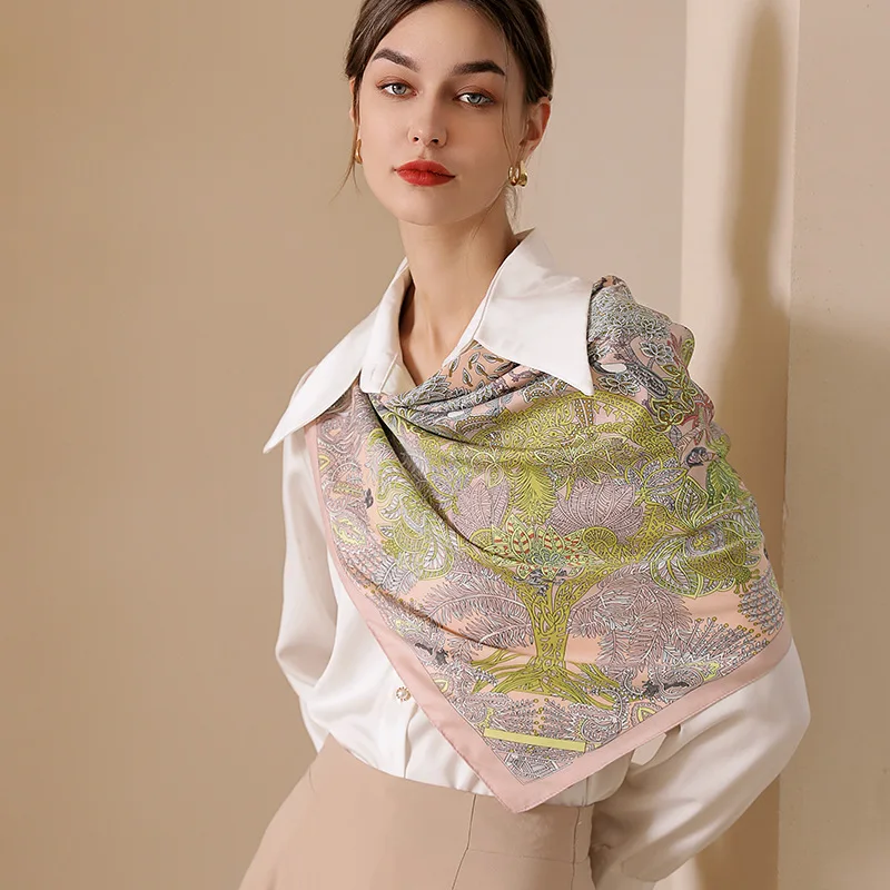 Sciarpa di seta di marca di lusso estiva scialli e involucri quadrati da donna sciarpe Foulard con collo di capelli piccoli per ufficio di moda