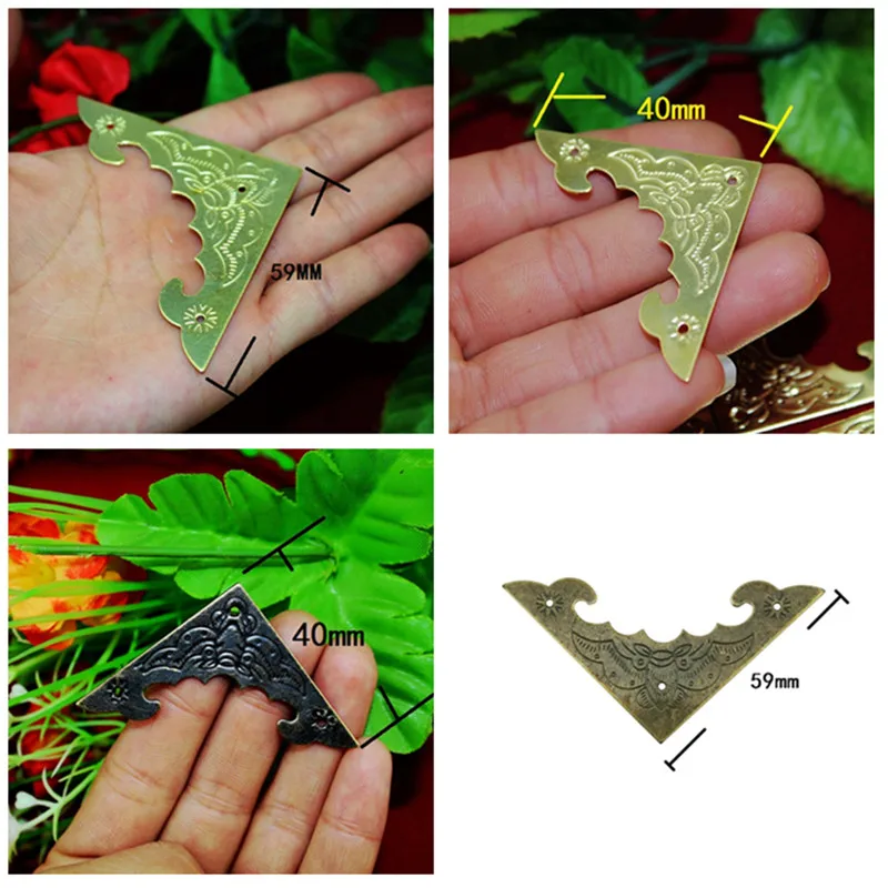 Ancient Filigree Triangle Bat Coner Cabochon,Flatback Metal Embellishments Scrapbooking,Decor For Wooden Box,Bronze,Yellow,10PC