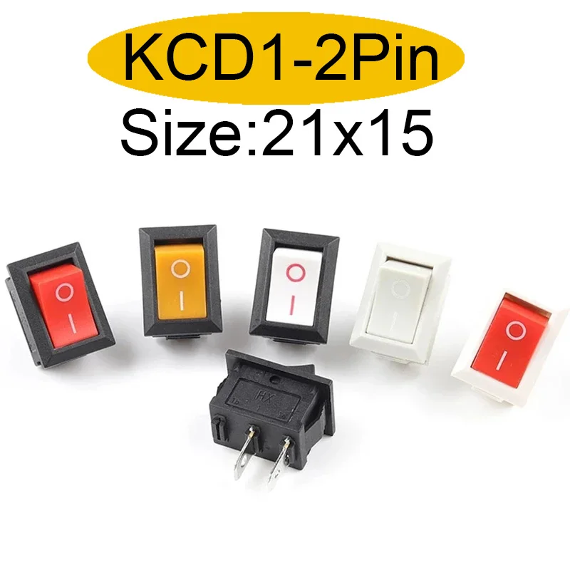 5/10 sztuk 2Pin 21X15mm przełącznik kołyskowy 2 pozycje 6A/250VAC przełącznik zasilania ON-OFF czerwony niebieski zielony żółty czarny biały