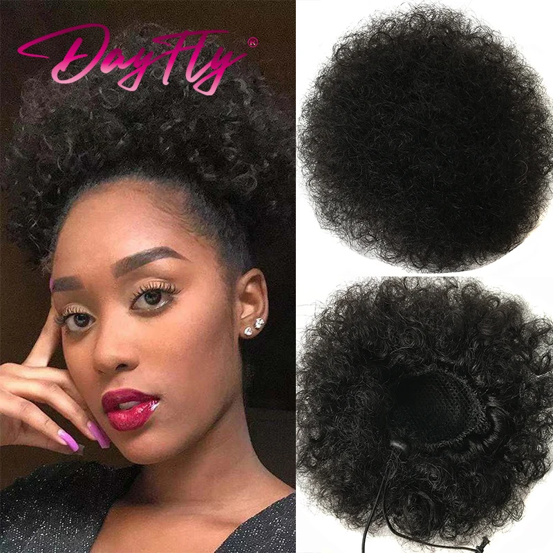 Short Afro Kinky Curly Ponytail Wigs Human Hair Natural Brazilian Kinky Curly Ponytail For Black Women Puff Drawstring Ponytail