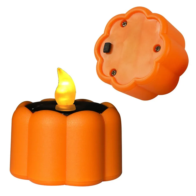 Romantic Solar Powered Pumpkin LED tea Light Candle Lamp Nightlight Home Thanksgiving Decoration Party Xmas Lights-Amber Flicker