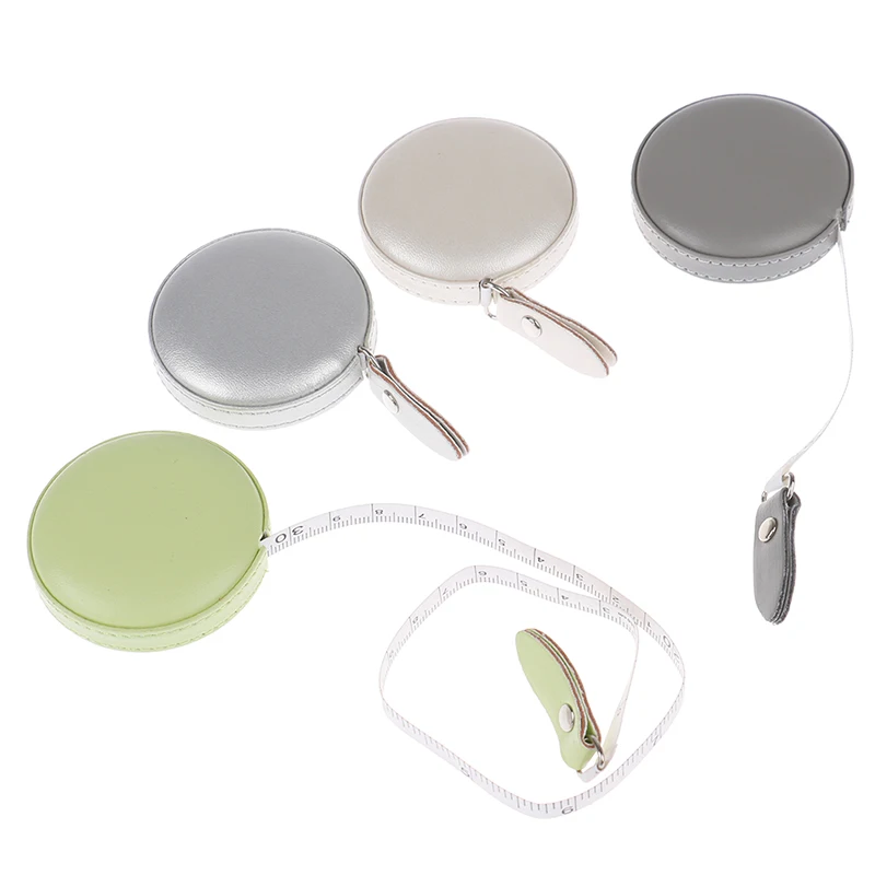 150cm Retractable Tape Measure With Round Faux Leather Case Pocket Size Soft Portable Dual Sided Ruler Measurement Tool For Body