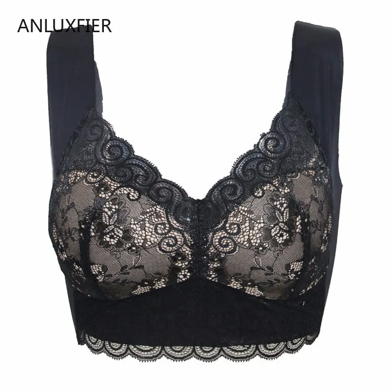 H9695 Plus Size Lace Bra Underwear No Steel Ring Wide Shoulder Strap Full Cup Sleep Bras Lingerie Comfortable Breathable Bra