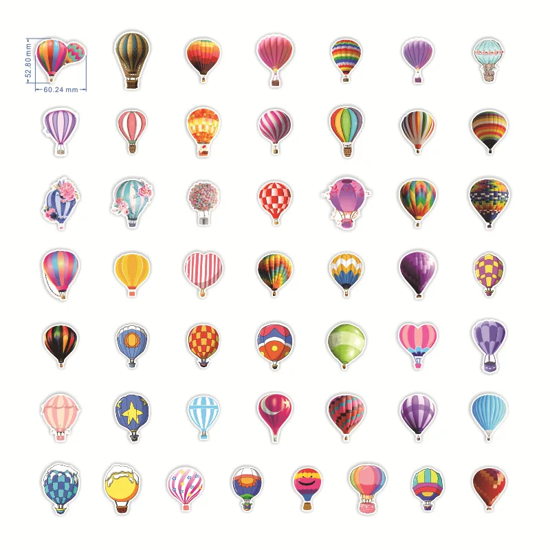 50PCS Romantic Hot Air Balloon Colorful Stickers Cartoon For Guitar Kids TOY Car Skateboard Snowboard Luggage Decals Sticker F3