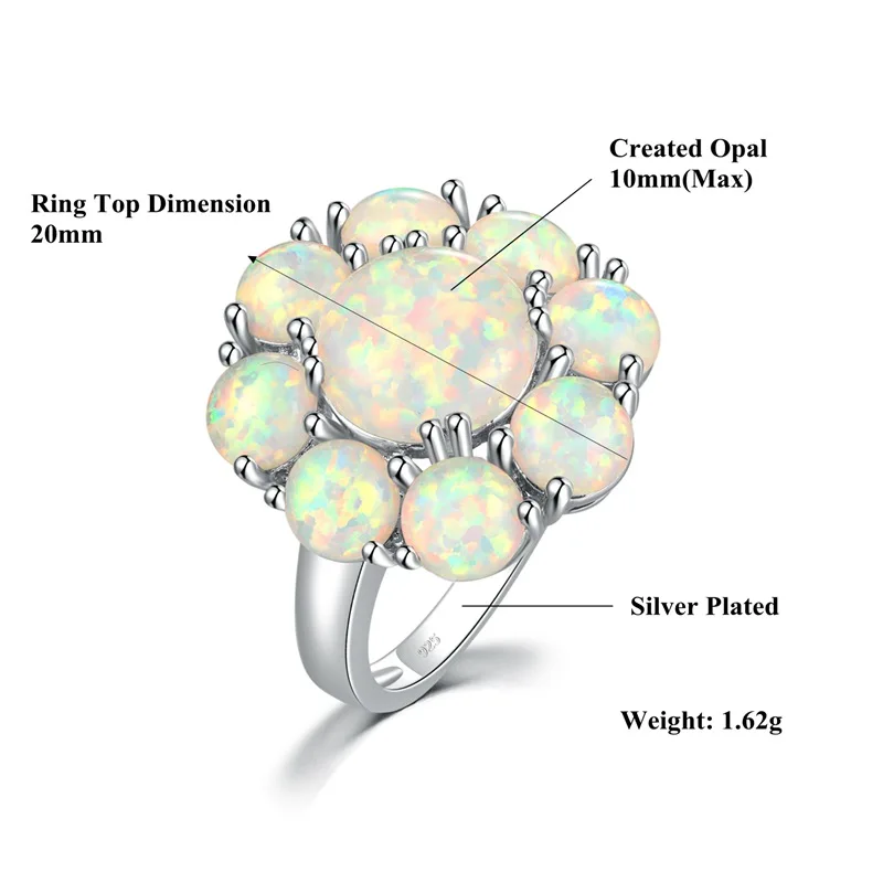 CiNily White Created Fire Opal Silver Plated Rings Wholesale Hot Sell Flower for Women Jewelry Gift Ring Size 5-11 OJ5058