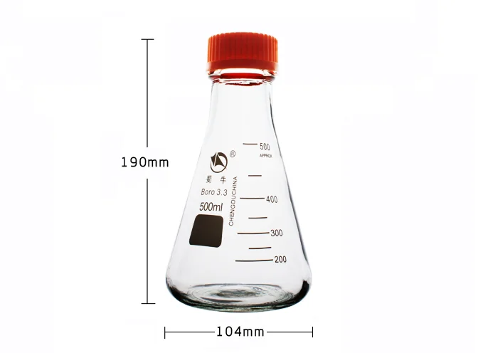 IKEME Glass Erlenmeyer Flask GL45 Screw Top Bottle 250ml 500ml Graduated Transparent Thread with Lid Bro 3.3