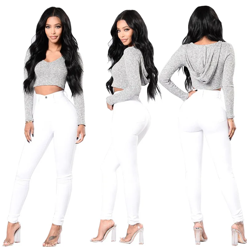 2022 Spring Summer Trousers Black and White High Waist Jeans For Women Casual Skinny High Elastic Denim Pencil Pants S-2XL