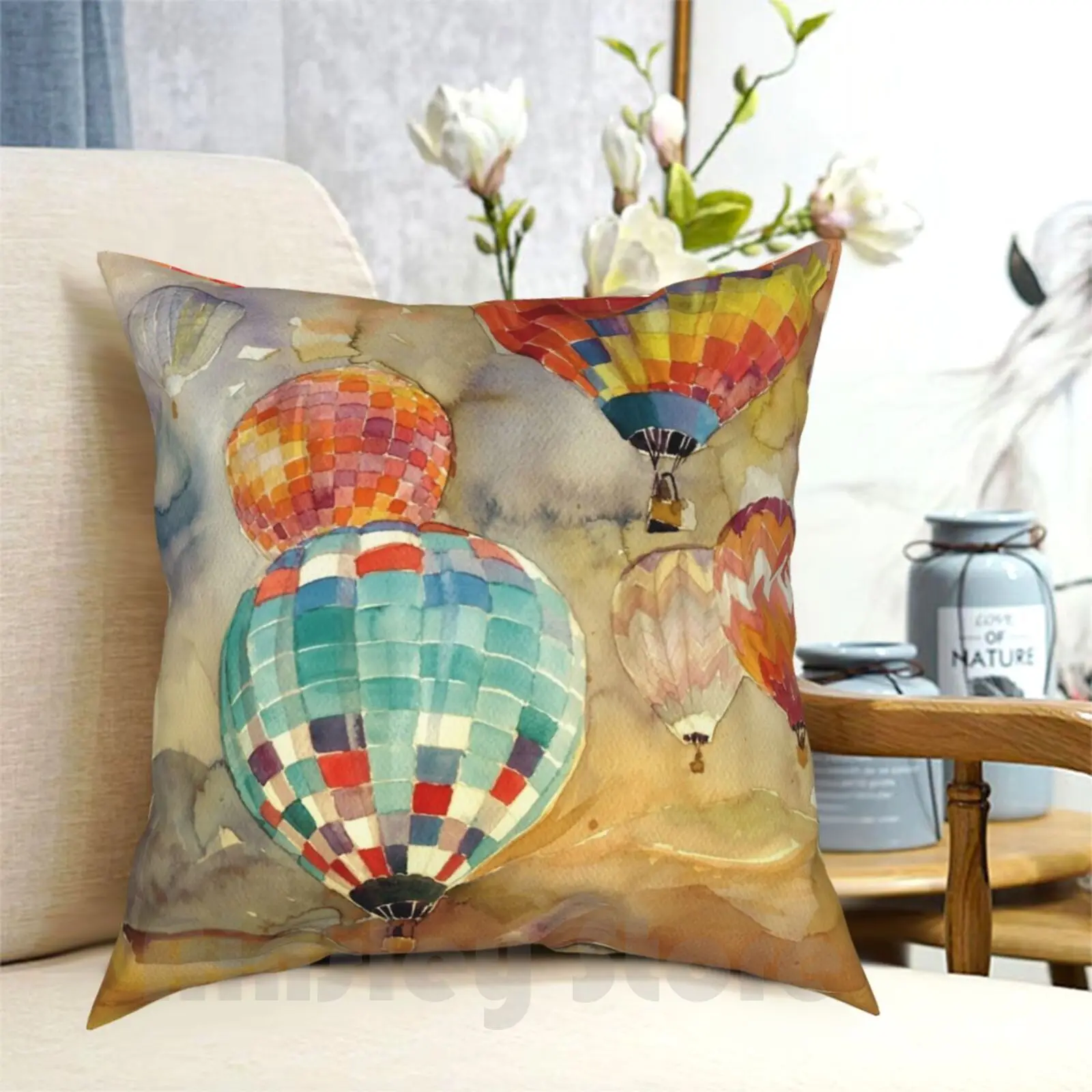 Balloons Pillow Case Printed Home Soft DIY Pillow cover Watercolor Watercolour Watercolor Paris Artist Sketch Paper Pen