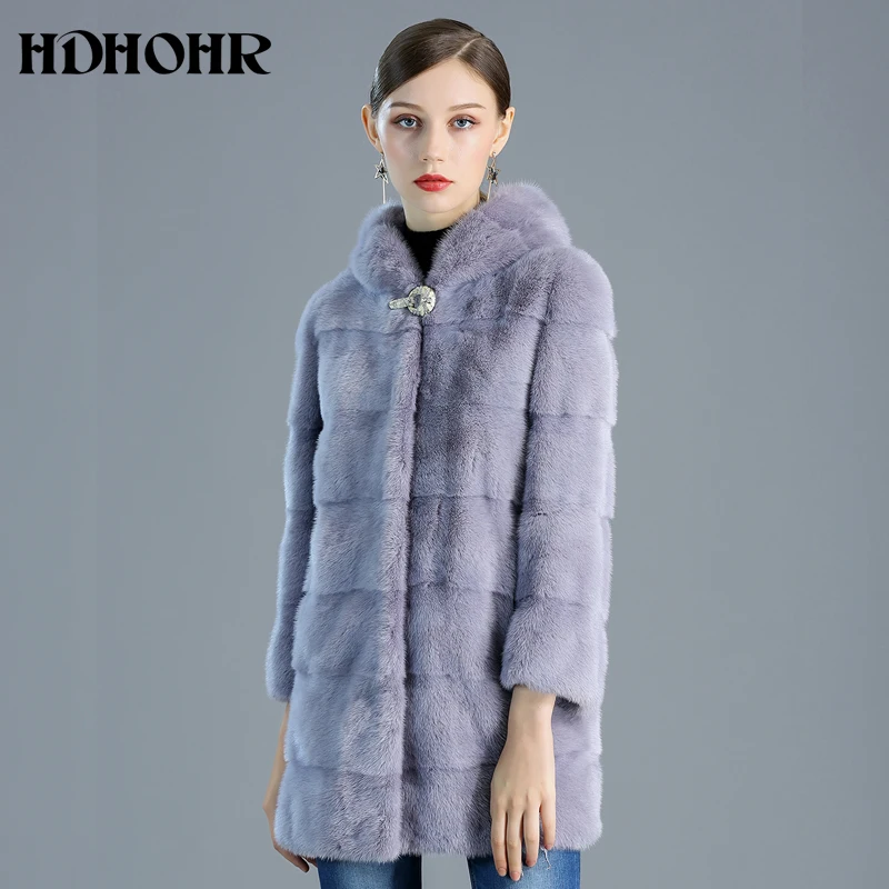 HDHOHR-abrigos de piel de visón Real para ocio, chaquetas de piel de visón Natural, chaqueta cálida de cuello alto, púrpura, a la moda, 2024