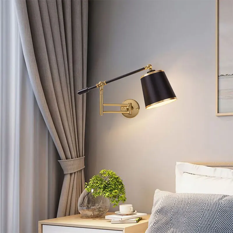 Nordic Creative Folding Wall Lamp Long Arm Adjustable Light Bedroom Bedside Office Study Living Room Mirror Light Wall Sconce