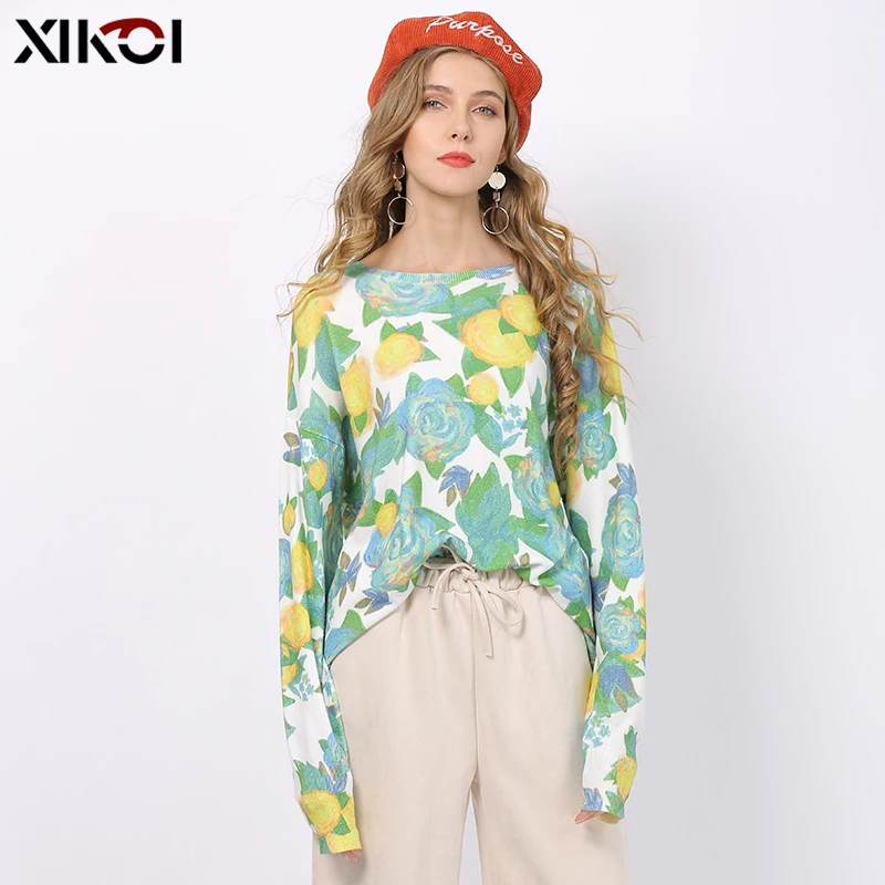 New XIKOI Fashion Sweet Rose Print maglione per donna inverno Pullover oversize autunno o-collo maglione lavorato a maglia Pull Femme Plus Size