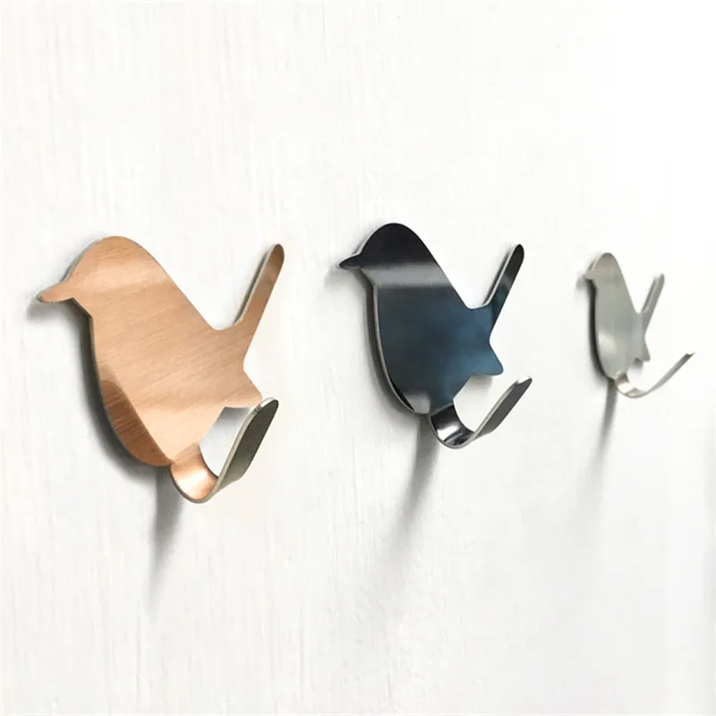 2Pcs Self Adhesive Hooks Bird Pattern Storage Holder for Bathroom Kitchen Hanger Stick on Wall Hanging Door Clothes Towel Racks