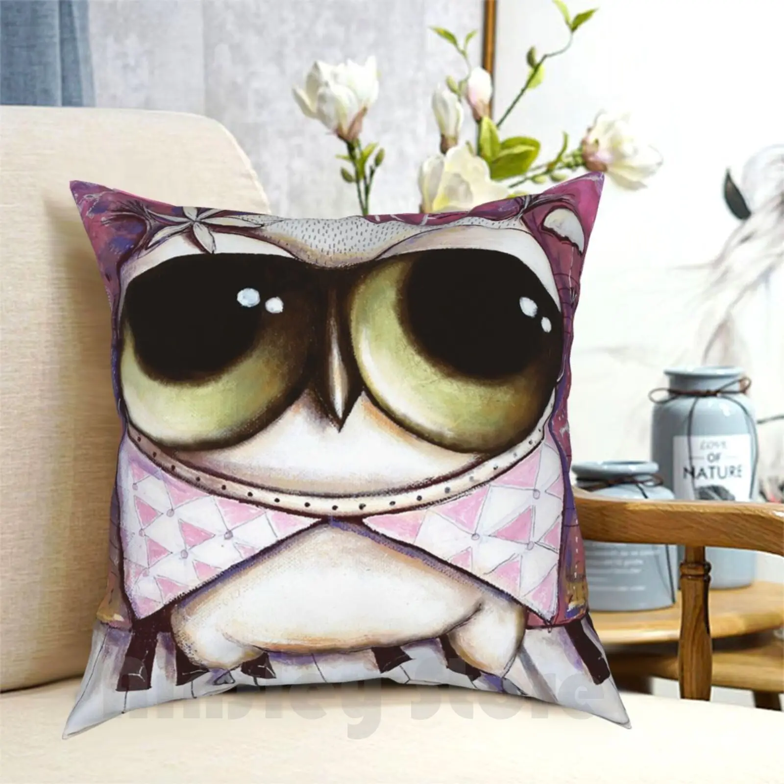 Owl Dance On Piano Pillow Case Printed Home Soft DIY Pillow cover Owl Big Eyes Piano Big Eyes Art Music