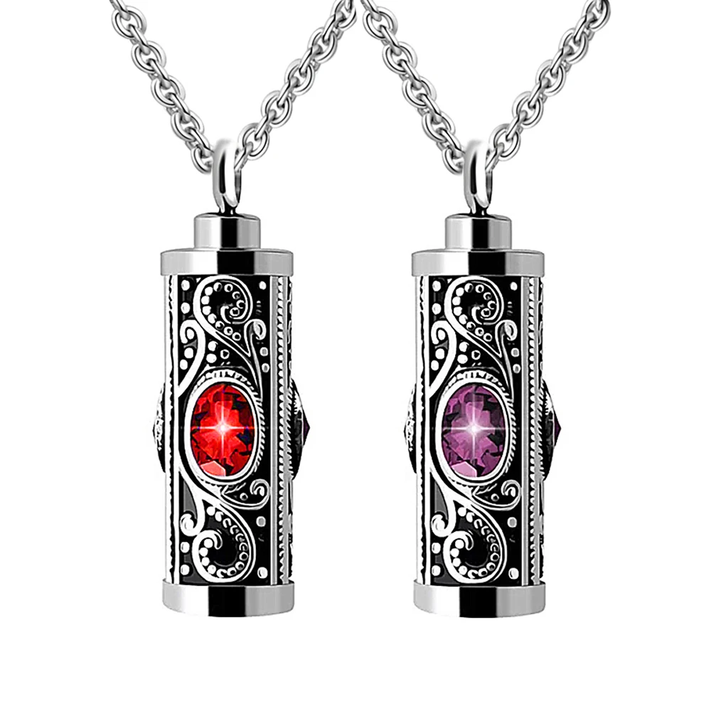 Stainless Steel Crystal Cremation Urn Necklace for Ashes Keepsake Cremation Jewelry for Human Ashes Memorial Pendant