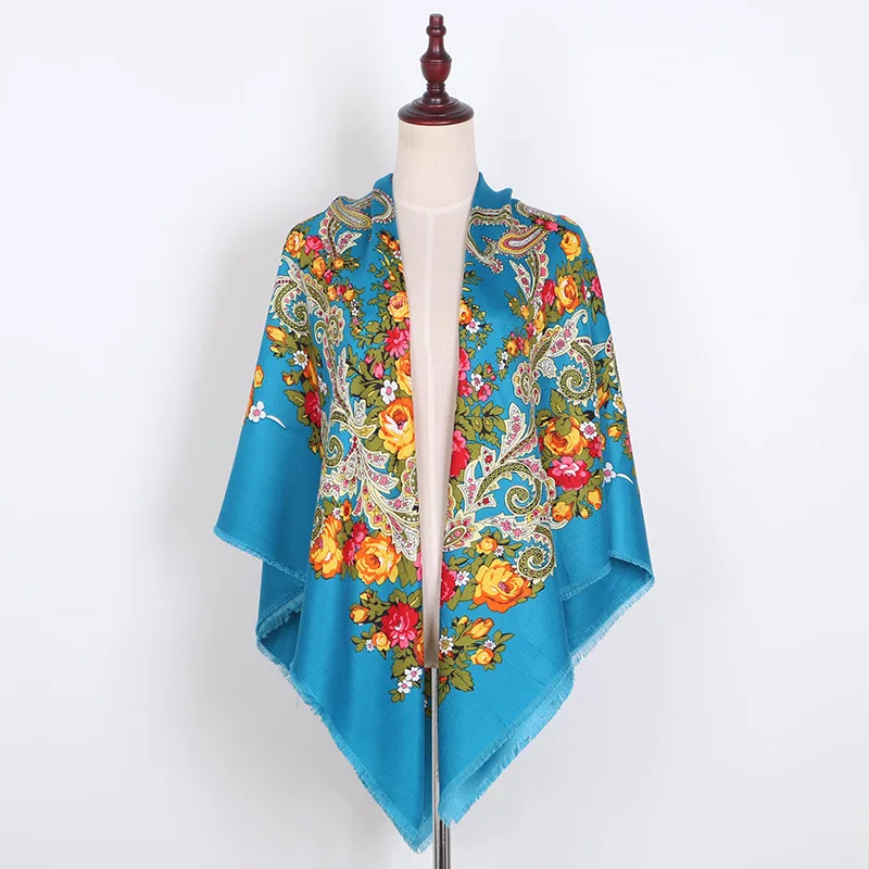 Scarf Babushka Head Scarf Regional Russian Shawls Female Large Square Paisley Poncho Women Neck Wraps Handkerchief Manton Manila