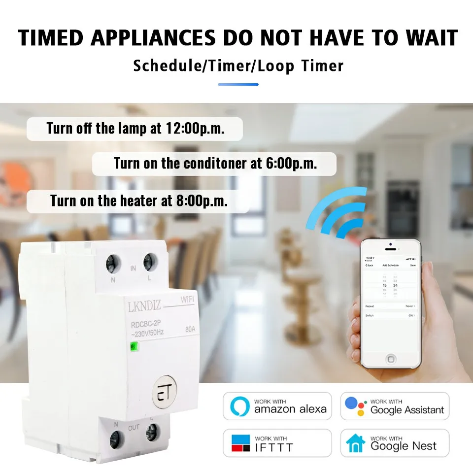 eWeLink SMART WiFi Circuit Breaker Remote Control by Voice Control With Alexa and Google Home 18mm Din Rail  RDCBC1P 2P4P