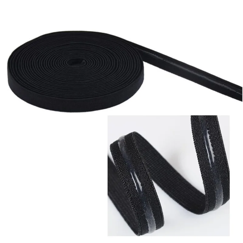 Width 12mm black white Silicone Backed Gripper Elastic band crafting sewing webbing for bra lingerie prom dress girdle clothing