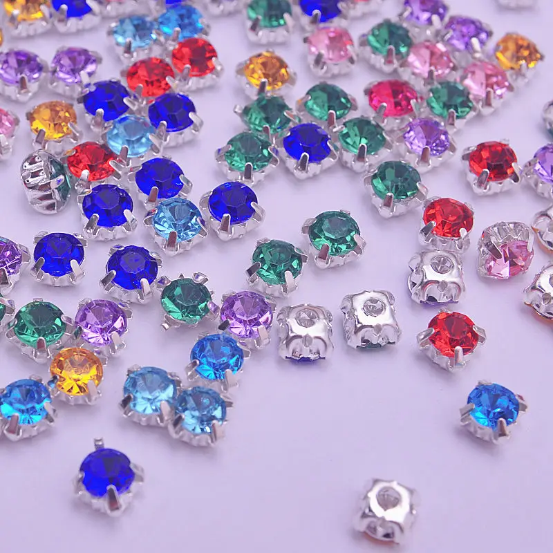 Colore Della Miscela di Cucito Acrilico Strass Argento Base di Artiglio Perline Strass Cucire su Capi di Abbigliamento Del Vestito Fai da Te