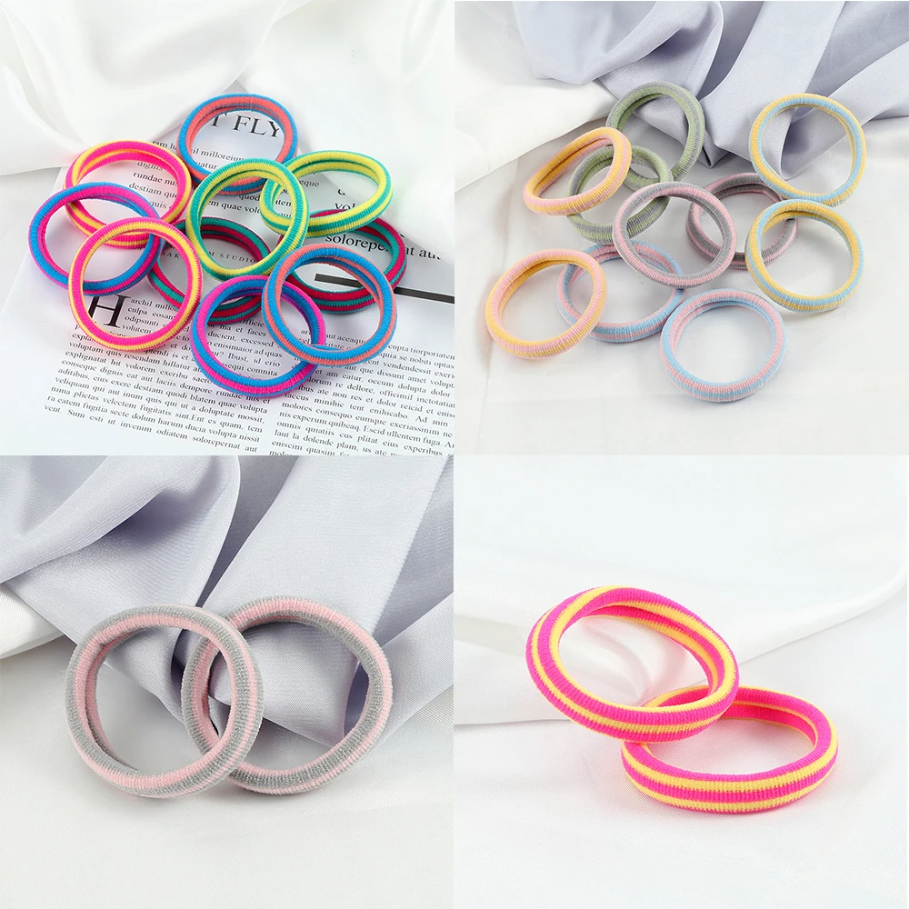 5pcs/Set Stripe Series Rainbow Sweet Women Girls Elastic Hair Bands Candy Colorful Nylon Holder Scrunchies Kids Hair Accessories