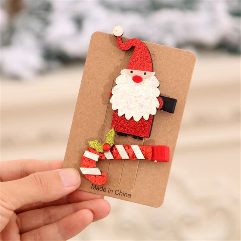 2pcs/set Christmas Hair Accessories Children's Hair Clip Girls Holiday Party Hairpins Santa Claus Deer Tree Hair Ornament