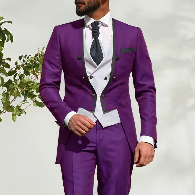 2024 Fashion Tailcoat Morning Mens Wedding Suits Purple Groom Tuxedos Wedding Tuxedos Groomsmen Suit 3 Piece Best Men Blazer