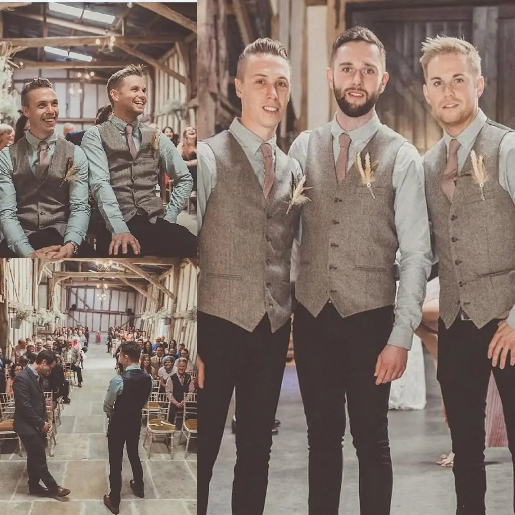 Noivo coletes 2023 para a festa de casamento do país do vintage estilo britânico marrom tweed noivo coletes formal do noivo vestir terno colete masculino