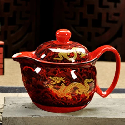 Chinese Kung Fu Ceramic Teapot with Strainer Handmade Dragon Flower Puer Tea Pot 350ml Porcelain Samovar Kungfu Teaware