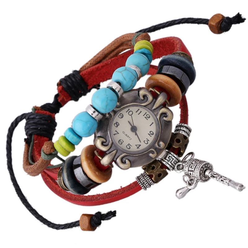 Jessingshow 2021 Vrouwen Casual Vintage Multilayer Lederen Armband Dames Polshorloge Handgemaakte Gevlochten Horloges