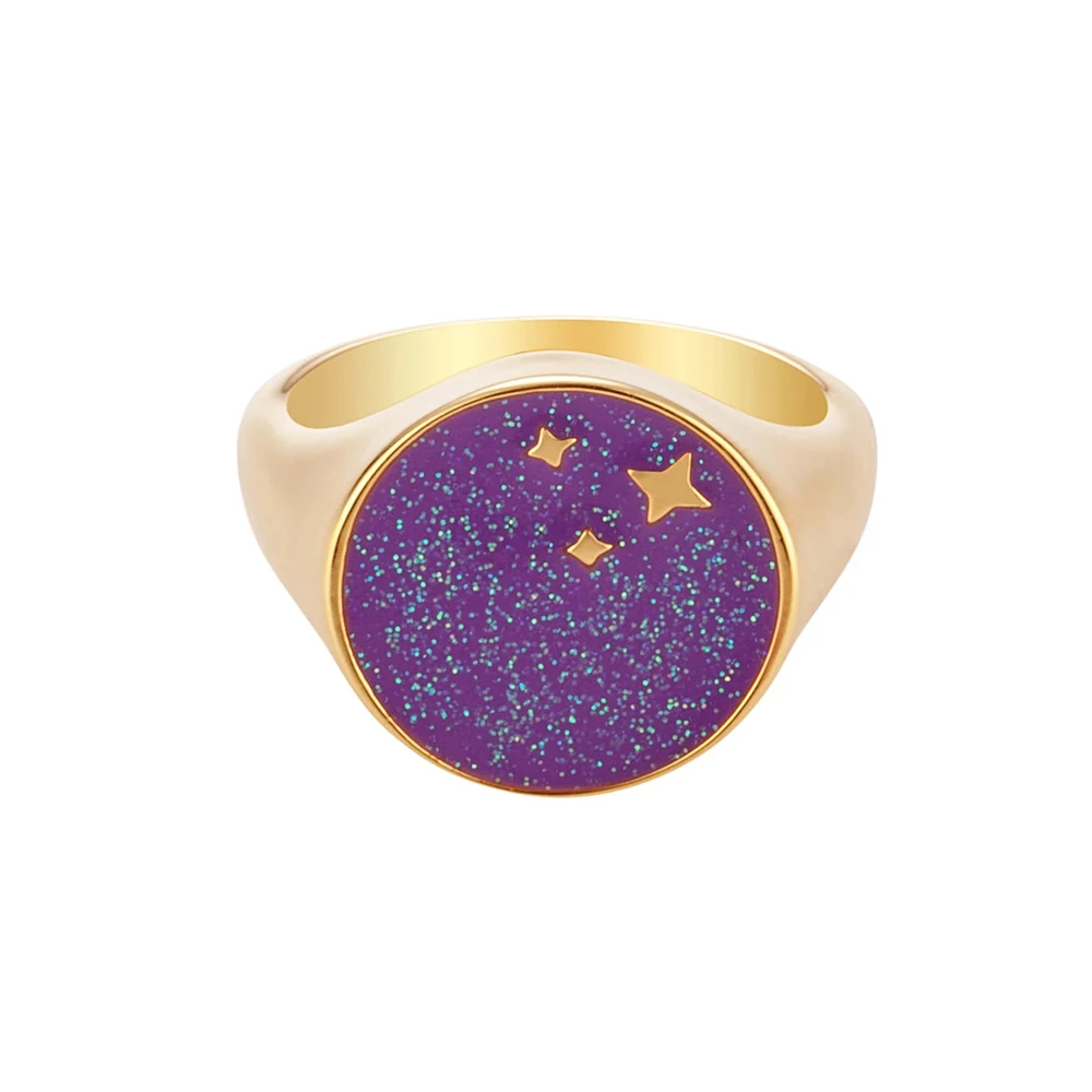 New Ins Creative Purple Starry Ring Vintage Drop Oil Geometric Round Star Rings For Women Girls Fashion Jewelry Gift