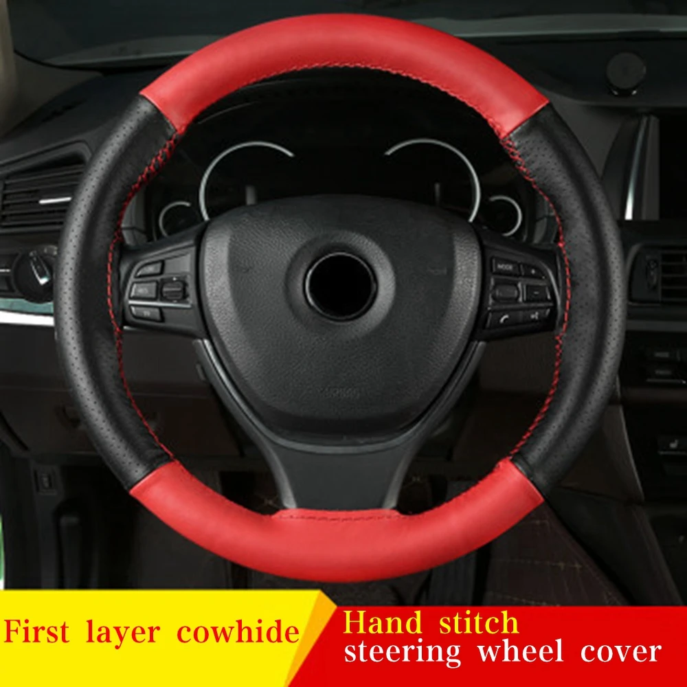 

Car Steering Wheel Cover 100% Cowhide Universal DIY Braid & Needles Thread Fit For 38cm Diameter Car Steering Wheel Covers