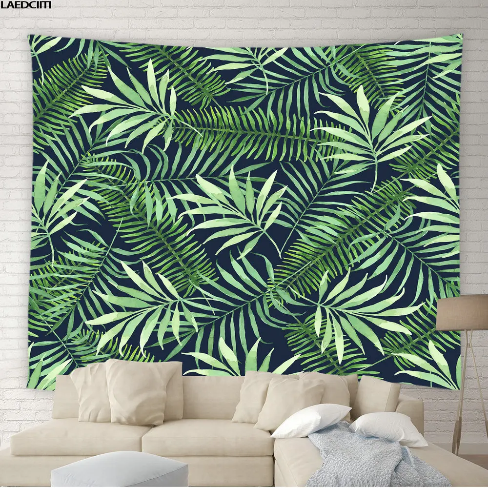 Tropical Plant Tapestry Banana Leafs Palm Foliage Flowers Background Wall Hanging Cloth European Style Living Room Home Decor