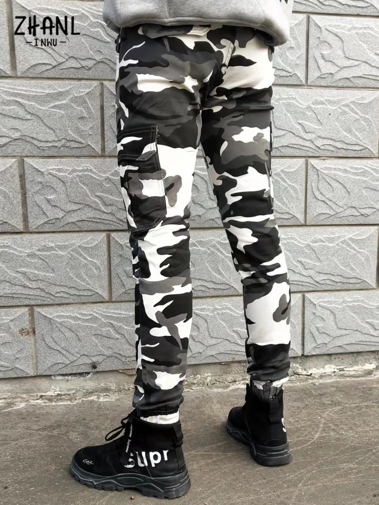 Fashion Men Jeans Slim Fit Camouflage Pants Business Casual Pants Streetwear Cargo Army Long Trousers Camo Joggers Sweatpants
