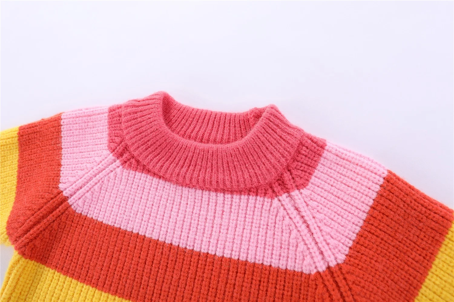 Mudkingdom Cute Toddler Boys Girls Sweaters Ribbed Knit Rainbow Striped Soft Warm Pullover Tops for Kids Clothes Autumn Winter