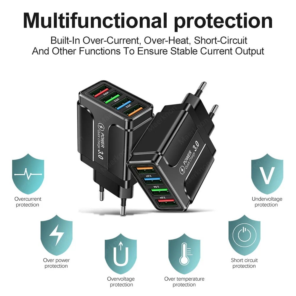 5.1A 4 caricabatterie rapido USB Quick Charge 4.0 3.0 parete universale per iPhone 12 11 caricabatterie per telefoni cellulari Samsung Xiaomi