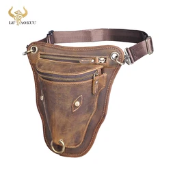 Genuine Real Leather Men Design Casual Brown Classic Shoulder Sling Bag Fashion Travel Fanny Waist Belt Pack Leg Bag 833