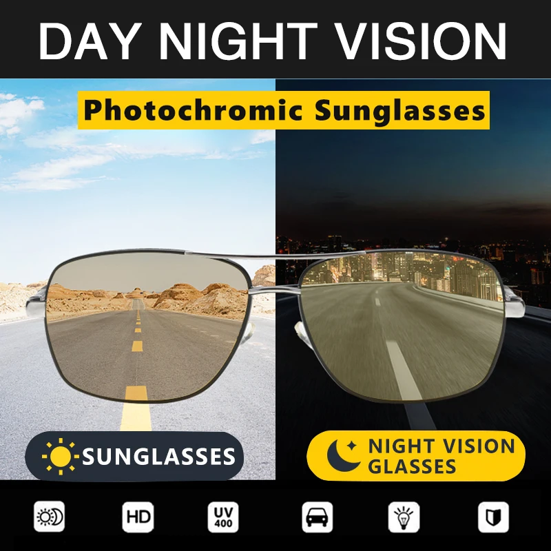 Occhiali da sole fotocromatici di grandi dimensioni polarizzati Day Night Vision alluminio uomo Driver giallo maschio occhiali da guida grandi Oculos