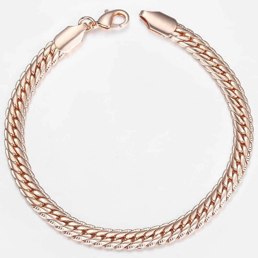 585 Rose Gold Color Bracelet For Men Women Hammered Herringbone Snake Chain Bracelet Fashion Jewelry 6mm 20CM CB02