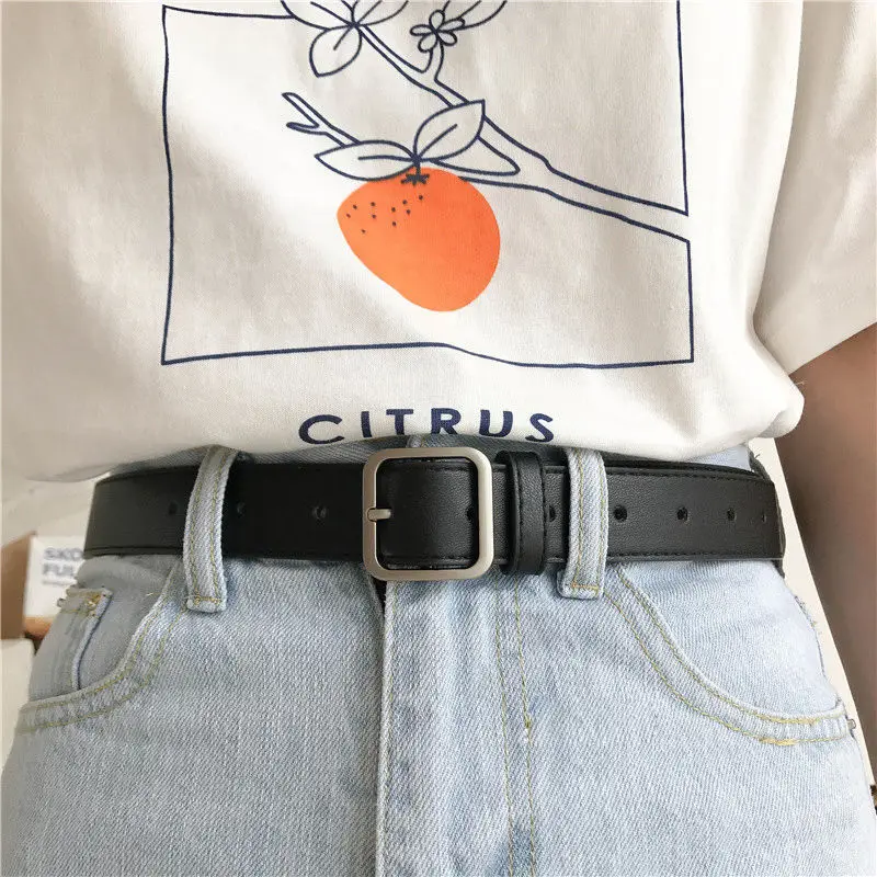 Unisex PU Leather Belt Fashion Woman Men Casual Square Pin Buckle Jeans Belts For Trouser Ladies Black Coffee Waist Strap
