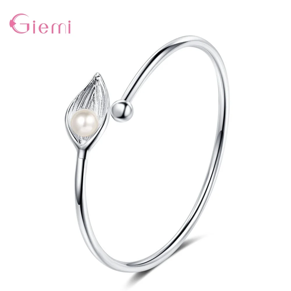 Open Adjustable Leaf Cuff Bracelets for Women Hot Sale 925 Sterling Silver Freshwater Pearl Bangles Gift Jewelry Wholesale