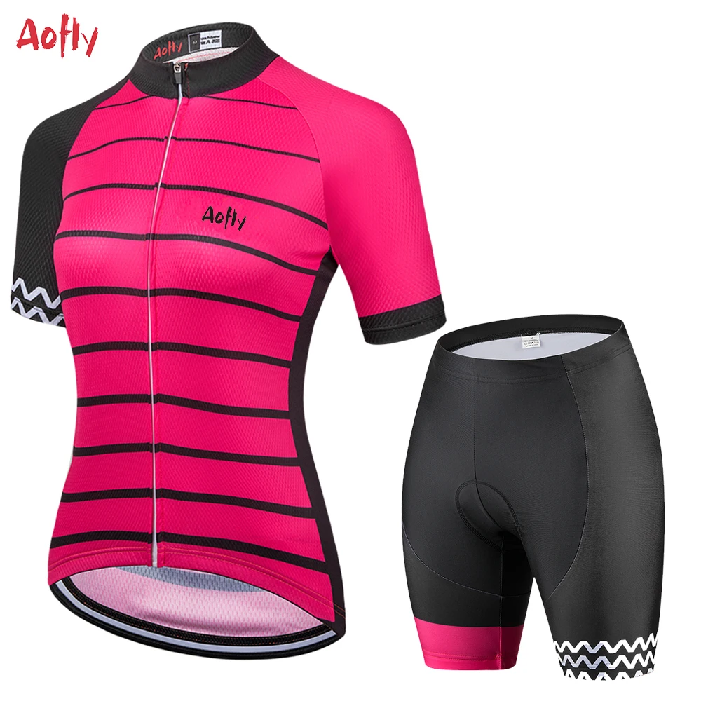 

2021 Women's Cycling Clothing Roupa Jersey Sets Aofly Pink Short Pants Outdoor Uniform Suits Summer Go Pro Team Bike Breathable