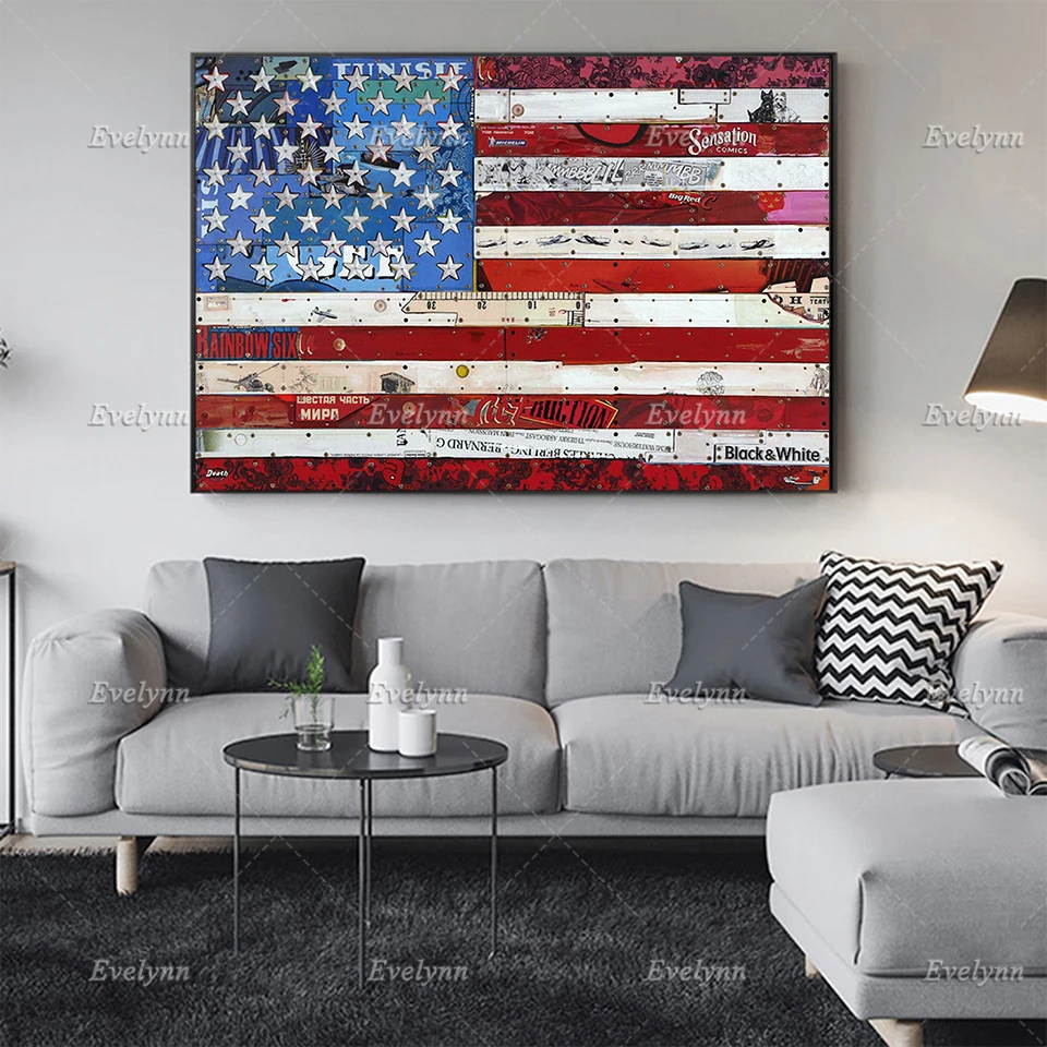 Canvas Painting HD Print American Flag Poster Decorative Paintings on Canvas Wall Art for Home Decor Wall Decor Floating Frame